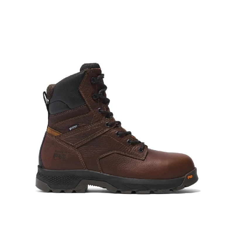 Men's work & safety boots with a gusseted tongue to keep out debrisTitan Ev 8 Inch Composite-Toe Waterproof Work Boot Brown