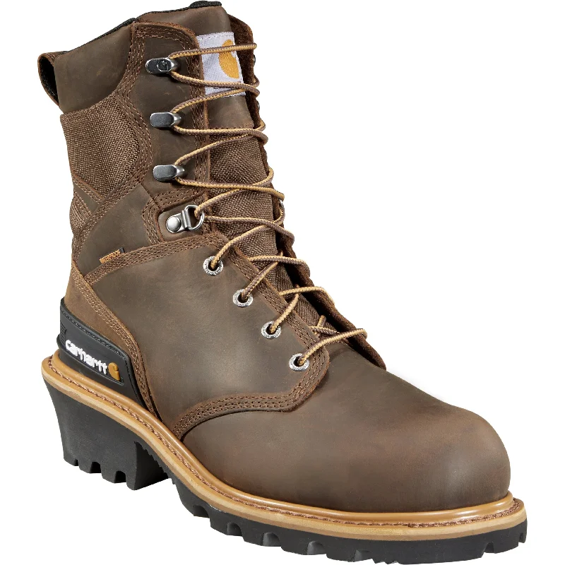 Men's work & safety boots with a reinforced heel counter for stabilityCarhartt Men's 8" Comp Toe WP Logger Work Boots - Brown - CML8360