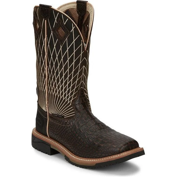 Men's breathable mesh - lined work & safety boots for hot weatherJustin Men's Derrickman 12" CT Western Work Boot -Brown- SE4833