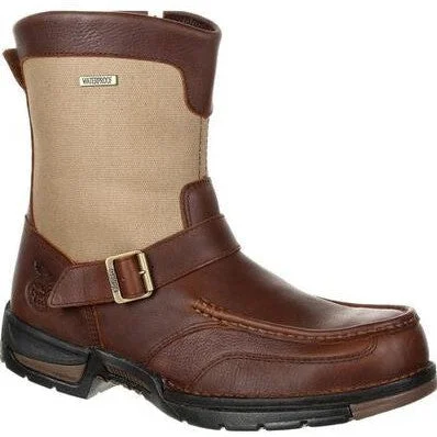 Men's work & safety boots with a chemical - resistant rubber soleGeorgia Men's Athens 8" Soft Toe WP Side Zip Work Boot- Brown- GB00245