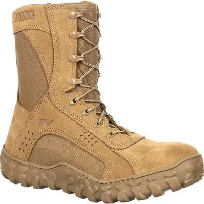 Men's work & safety boots with a high - traction lug pattern for uneven groundRocky Men's S2V 8" Comp Toe USA Made Tactical Military Boot-Brown- RKC089