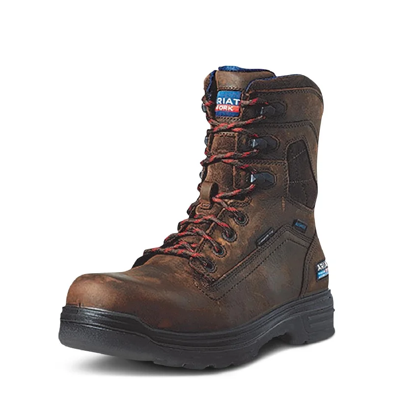 Men's work & safety boots with a reflective strip for low - light visibilityTurbo 8 inch Carbon-Toe Waterproof USA Assembled Work Boot Rich Brown