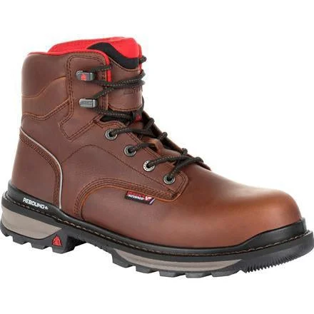 Men's work & safety boots with a reflective strip for low - light visibilityRocky Men's Rams Horn 6" Comp Toe WP Work Boot - Brown - RKK0257