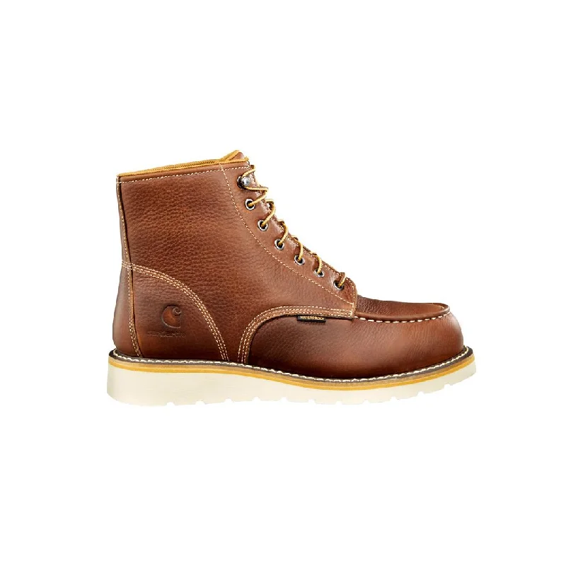 Men's water - repellent leather work & safety boots for outdoor work6" Waterproof Moc Toe Wedge Soft Toe Boot Red Brown