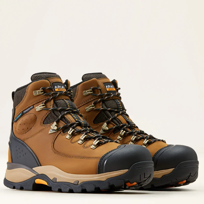 Men's work & safety boots with a high - traction lug pattern for uneven groundAriat Men's Endeavor 6" Carbon Toe WP Work Boot - Brown - 10050825