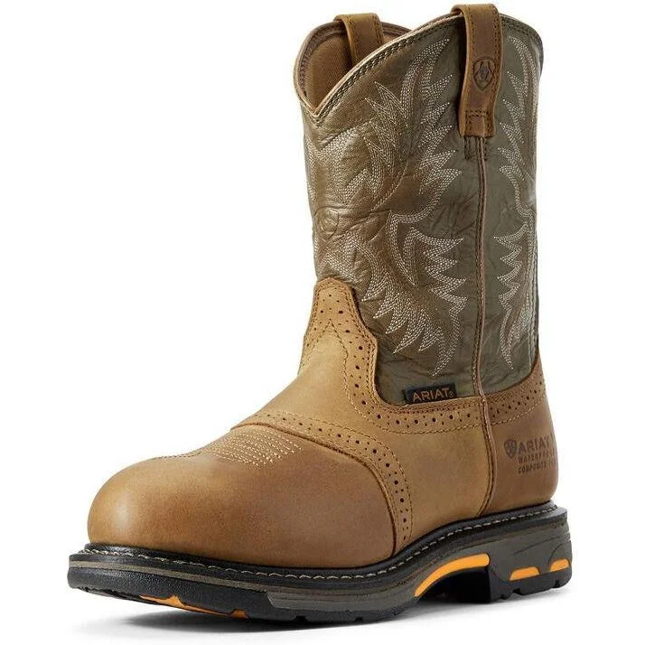 Men's insulated work & safety boots for cold - climate workAriat Men's WorkHog 10" Comp Toe WP Western Work Boot - Aged Bark - 10008635