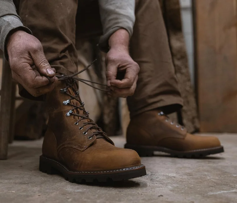 Men's work & safety boots with a high - traction lug pattern for uneven groundWhite's Men's Hillyard 8" Distressed Brown Water Resistant Lace Up Work Boots H7865