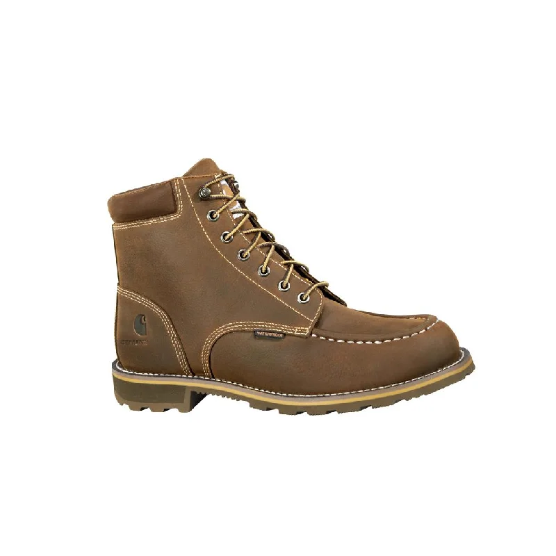 Men's work & safety boots with a durable rubber outsole for traction on rough terrain6" Traditional Welt Waterproof Moc Toe Soft Toe Boot Dark Brown