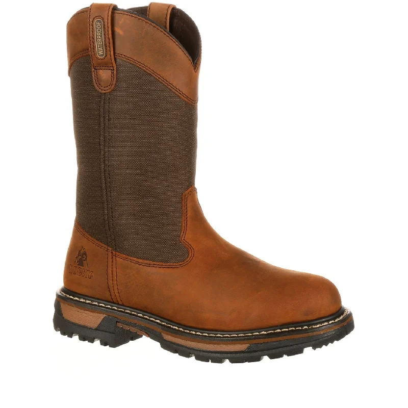 Men's work & safety boots with a removable insole for easy cleaningRocky Men's Ride 10" WP 200G Ins Wellington Work Boot- Brown- FQ0002867