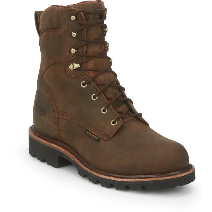 Men's work & safety boots with a removable insole for easy cleaningChippewa Men's  Super Dna 8" WP Lace Up Work Boot - Brown - 59416