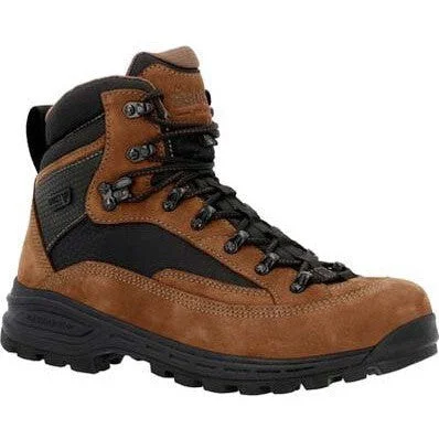 Men's work & safety boots with a gusseted tongue to keep out debrisRocky Men's Mtn Stalker Pro 6" Soft Toe WP Mountain Boot -Brown- RKS0643