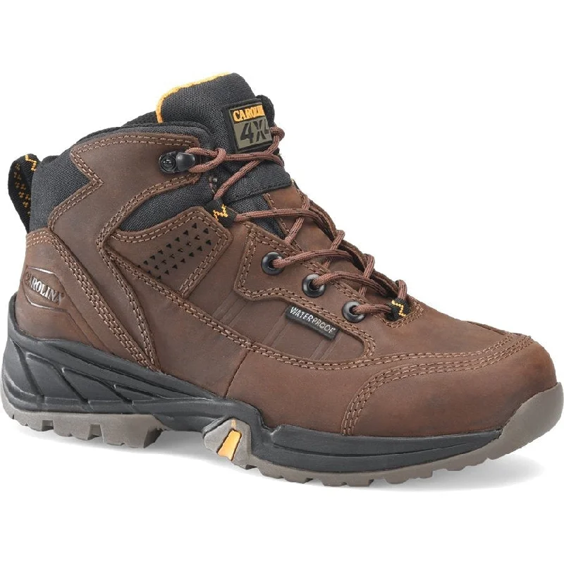 Men's waterproof steel - toe work & safety boots for wet environmentsCarolina Men's Builder 5" WP Slip Resist Steel Toe Hiker Work Boot  - Brown - CA4501