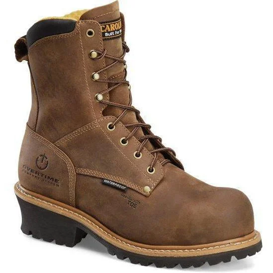 Men's heat - resistant work & safety boots for foundry jobsCarolina Men’s Poplar 8” WP Comp Toe Logger Work Boot Brown - CA9852