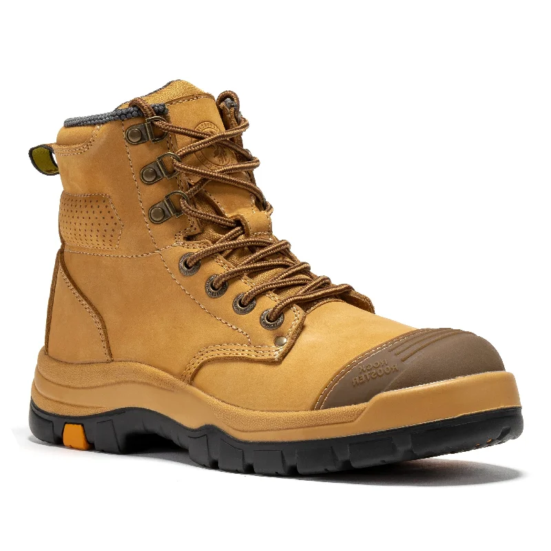 Men's work & safety boots with a toe cap made of aluminum alloyROCKROOSTER Madison Tan 6 inch Zip-sided Steel Toe Leather Work Boots AK052