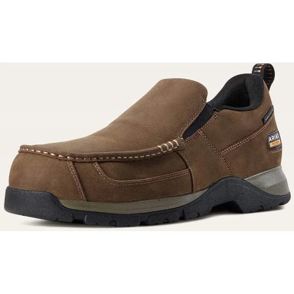 Men's work & safety boots with a cushioned midsole for comfortAriat Men's Edge Lte Slip On Sd Comp Toe Work Shoe- Brown - 10029530