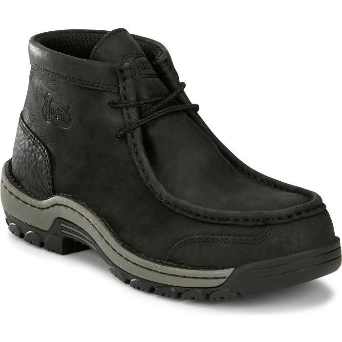 Men's work & safety boots with a removable insole for easy cleaningJustin Men's Crafton 4" Alloy Moc Toe Western Work Boot -Black- SE250