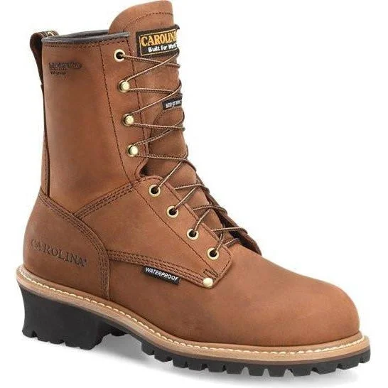 Men's waterproof steel - toe work & safety boots for wet environmentsCarolina Men's Elm 8" WP Insulated Logger Work Boot - Brown- CA4821