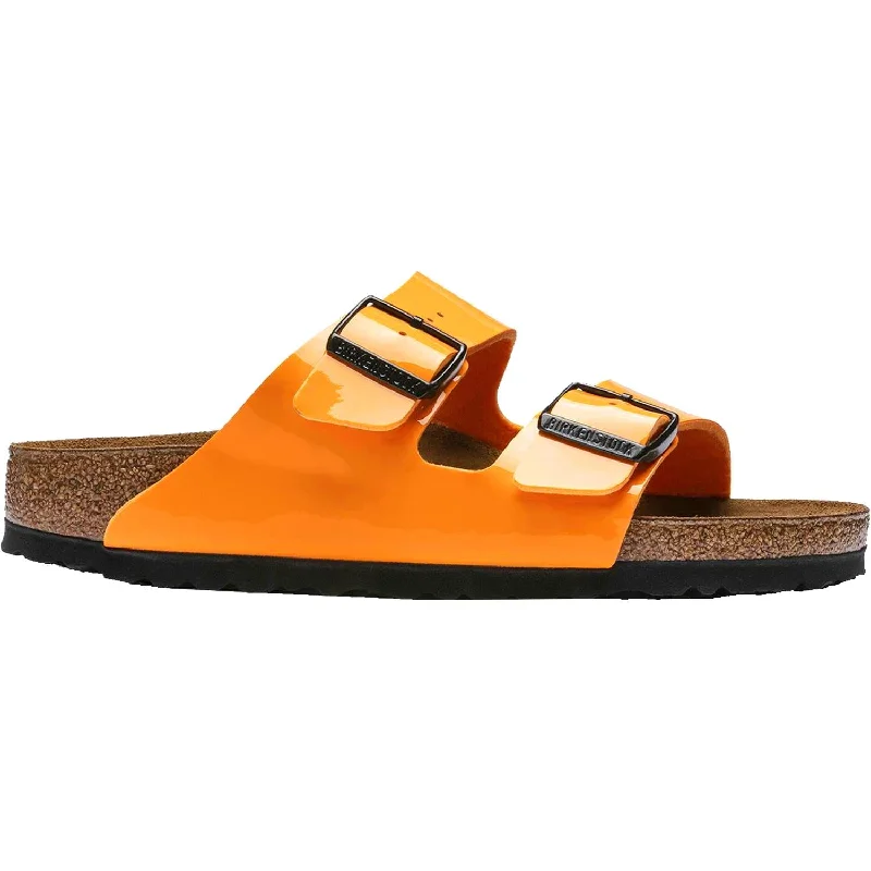 Men's sandals with a toe post designWomen's Birkenstock Arizona Marigold Birko-Flor Patent