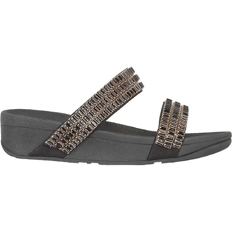 Men's sandals with a decorative buckle or charmWomen's Fit Flop Lottie Crystalstone Slide Black Fabric