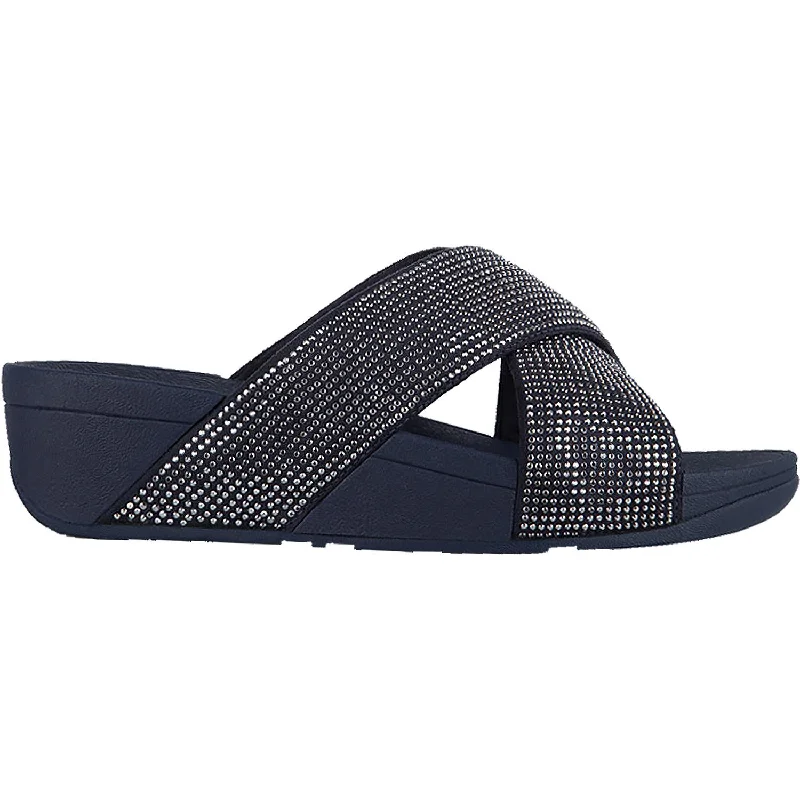 Men's sandals with a contrast stitching detailWomen's Fit Flop Ritzy Slide Navy Microfibre