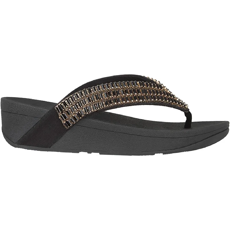 Men's sandals with a durable outer soleWomen's Fit Flop Surfa Crystalstone Black Fabric