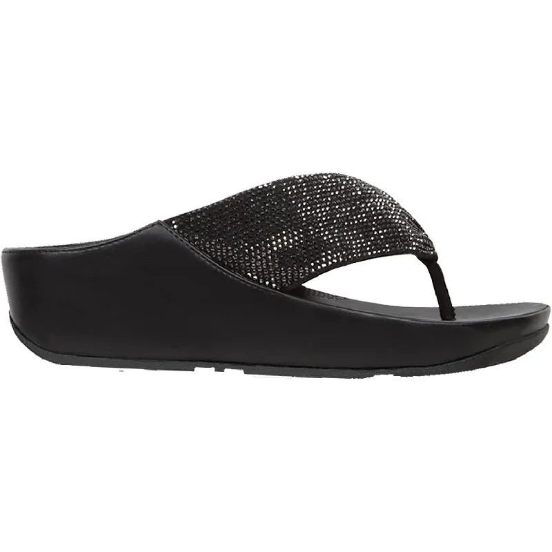 Men's sandals with a wide strap for supportWomen's Fit Flop Twiss Crystal Toe Post Black Microfibre