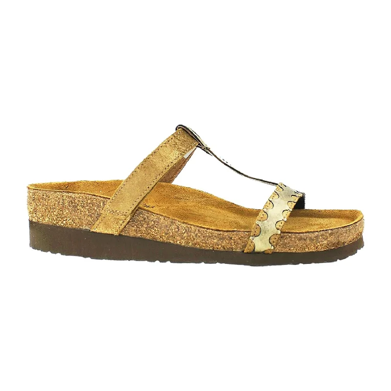 Men's sandals with a stretchy strap for a better fitWomen's Naot Aspen Gold Shimmer/Brass Leather