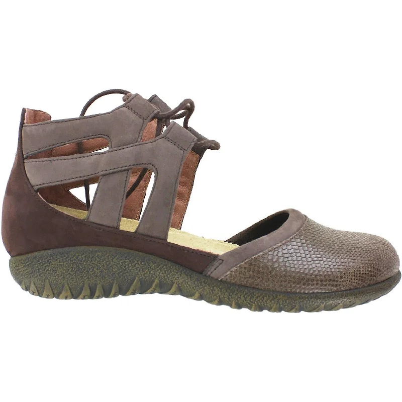 Men's sandals with a wide strap for supportWomen's Naot Kata Brown Lizard/Shiitake Leather/Nubuck