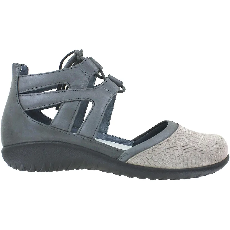 Men's sandals with a wide strap for supportWomen's Naot Kata Grey Iguana/Shadow/Tin Leather