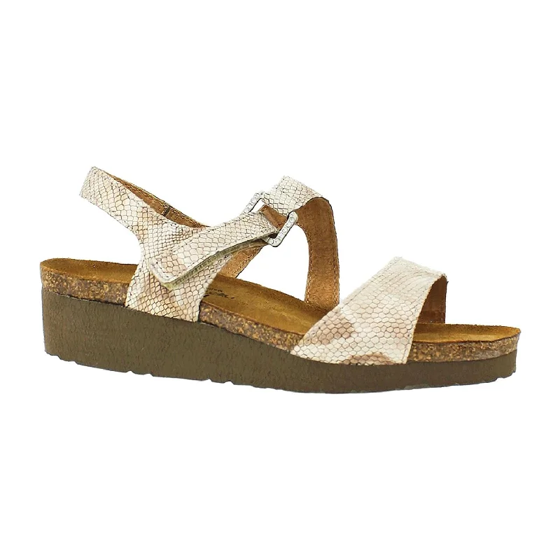 Men's sandals with a decorative buckle or charmWomen's Naot Pamela Beige Snake Leather