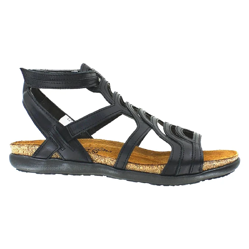 Men's sandals with a wide strap for supportWomen's Naot Sara Black Raven Leather