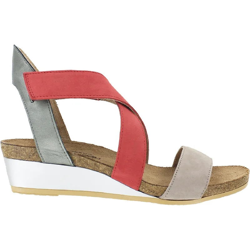 Men's sandals with a contrast stitching detailWomen's Naot Vixen Stone/Brick Red/Sterling Nubuck/Leather