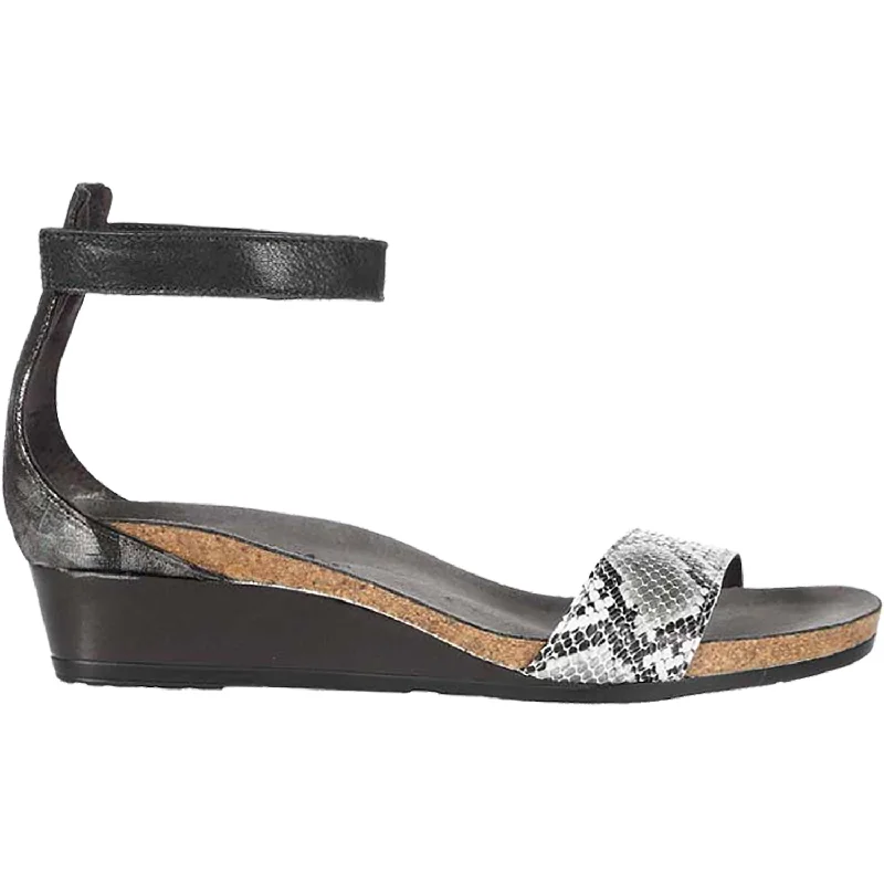 Men's sandals with a rubber sole for tractionWomen's Naot Pixie Grey Cobra/Metallic Onyx Leather