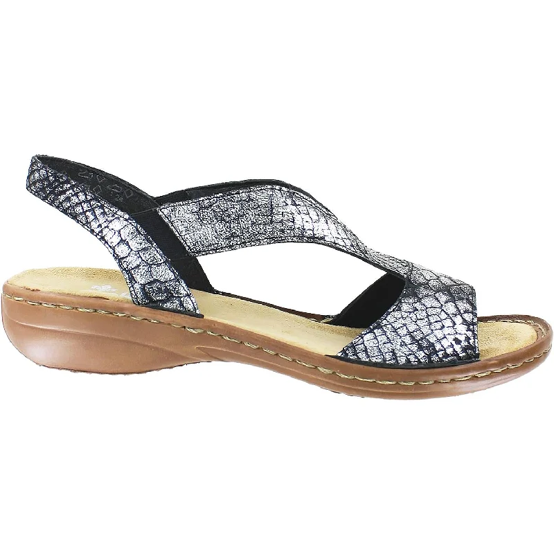 Men's sandals in a neutral color like black or brownWomen's Rieker 608B6-90 Regina Silver Synthetic