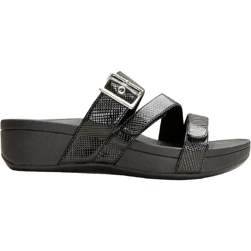 Men's sandals with a perforated leather upper for ventilationWomen's Vionic Rio Lizard Black Faux Leather