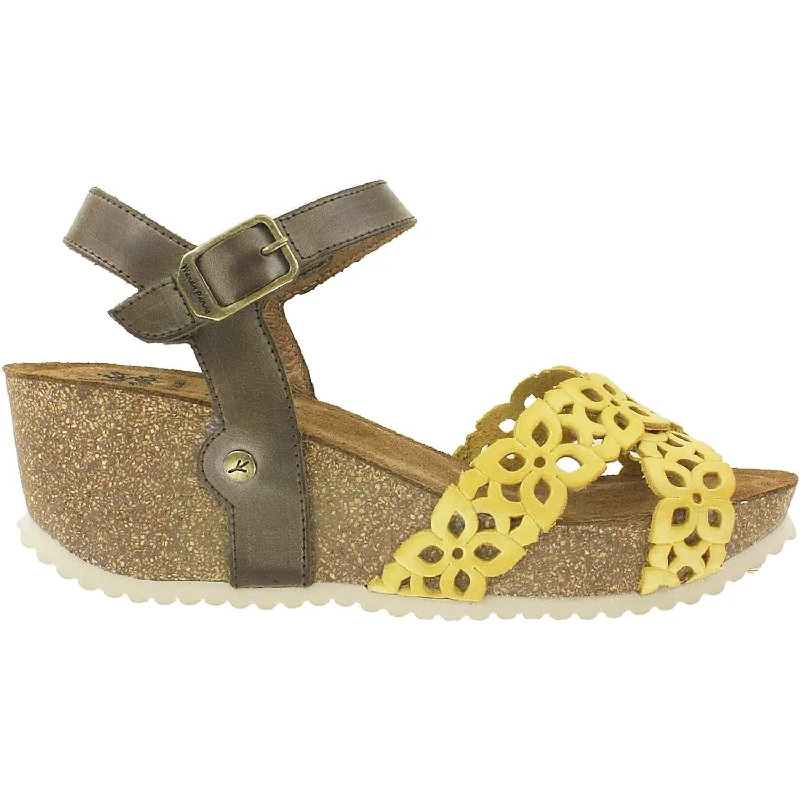 Men's sandals with a decorative buckle or charmWomen's Wanda Panda Evita Mostaza Mustard/Dark Brown Leather