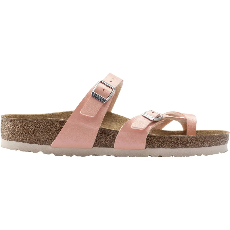 Men's sandals with a perforated leather upper for ventilationWomen's Birkenstock Mayari Graceful Coral Peach Birko-Flor