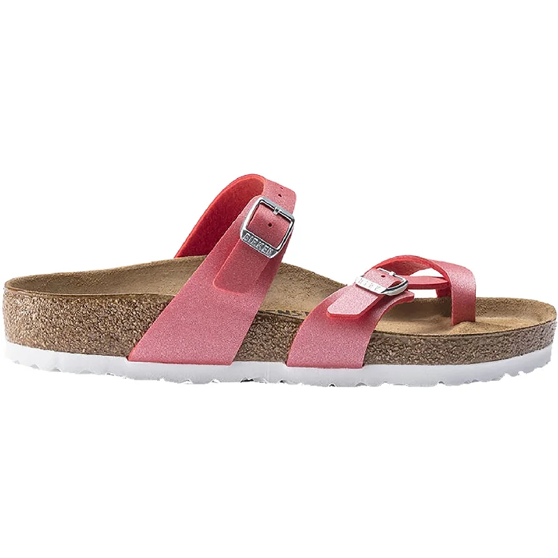 Men's sandals with a decorative buckle or charmWomen's Birkenstock Mayari Icy Metallic Poppy Birko-Flor