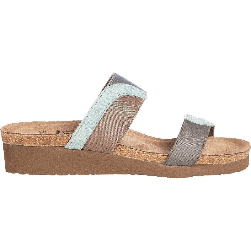 Waterproof men's sandals for water activitiesWomen's Naot Frankie Teal Linen/Grey/Khaki Leather/Elastic