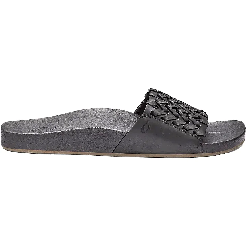 Men's sandals with a padded heelWomen's OluKai Kamola Black Leather