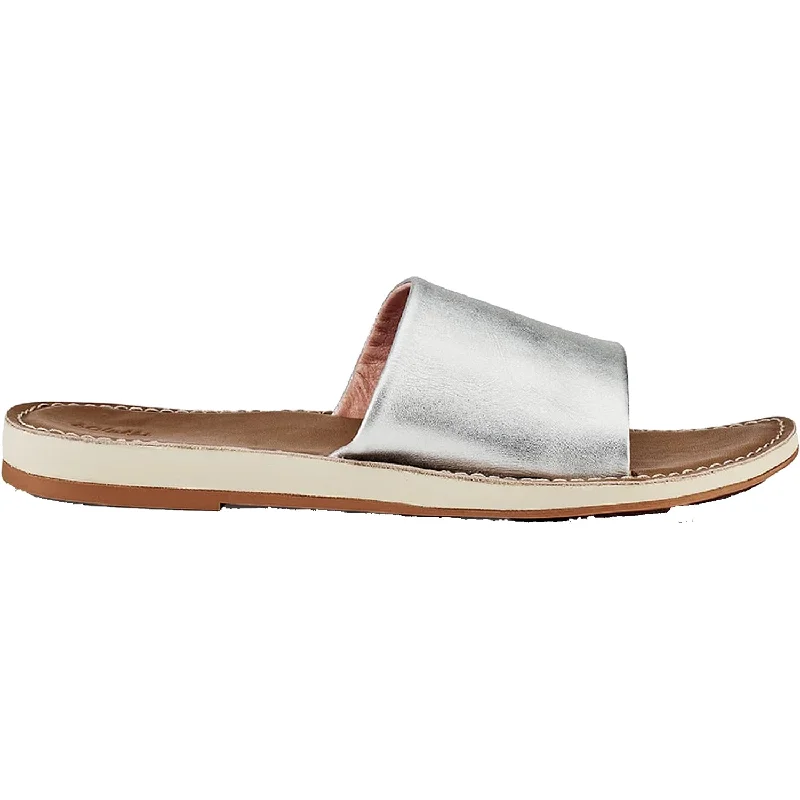 Men's sandals with a rubber sole for tractionWomen's OluKai Nohie Olu Silver/Tan Leather