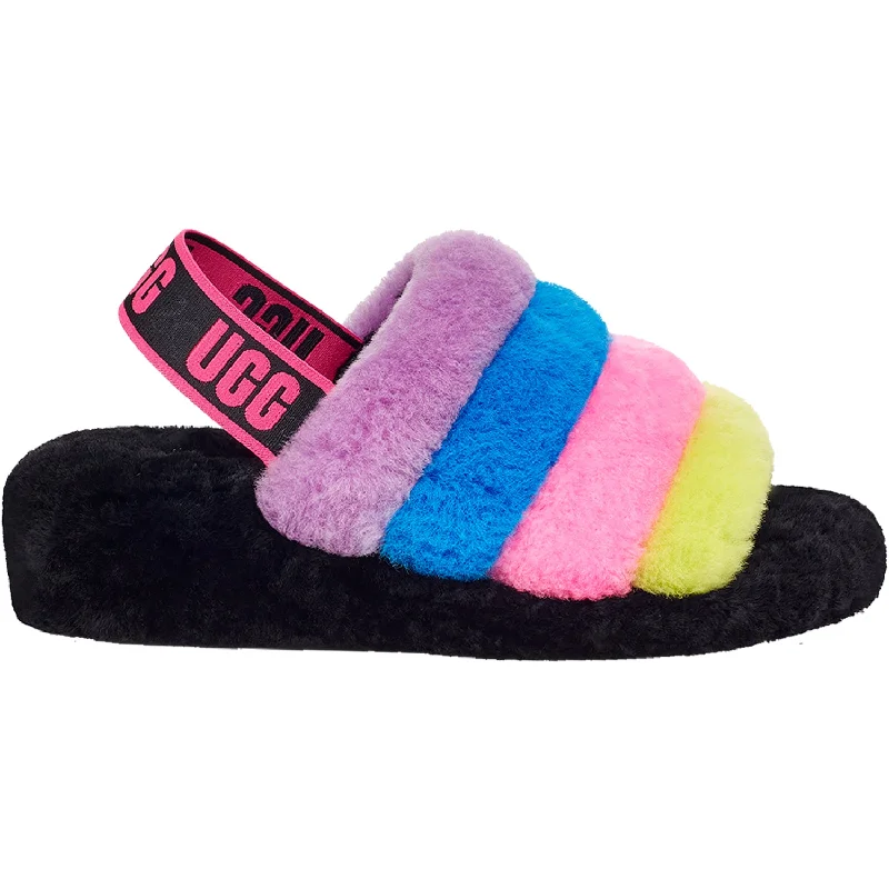 Men's sandals with a rubber sole for tractionWomen's UGG Fluff Yeah Slide Black/Taffy Multi Sheepskin