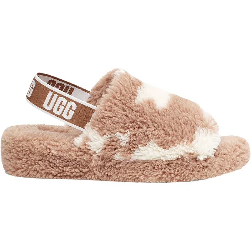 Men's sandals with a flexible sole for easy movementWomen's UGG Fluff Yeah Slide Cowprint Mesa Sand Sheepskin