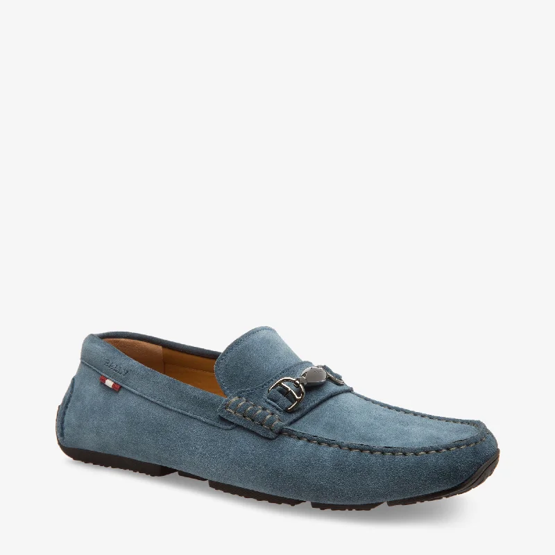 Men's loafers with a decorative buckleBALLY PARDUE - MEN's CALF SUEDE DRIVER - OCEAN