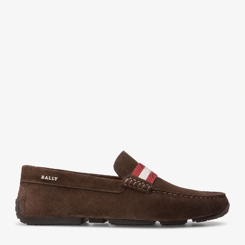 Men's leather loafers with a penny slotBALLY PEARCE - MEN's SUEDE DRIVER - COFFEE