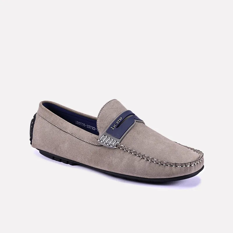 Men's loafers with a leather lacing systemBenedict Gray Penny Loafers 0130824