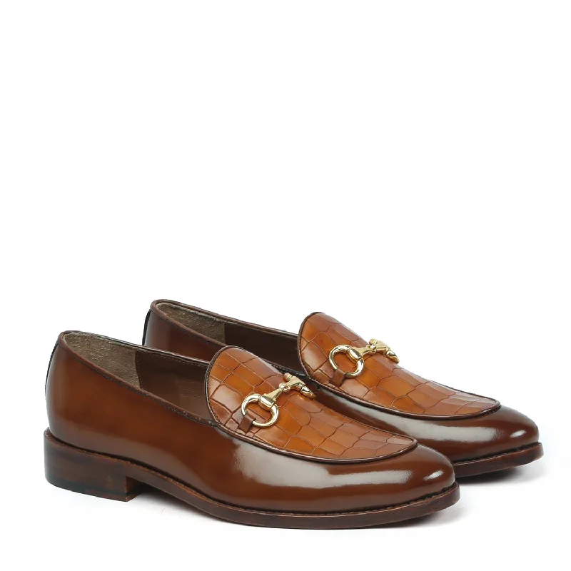 Men's loafers with a flexible sole for easy movementBrown Brush Off Loafers with Tan Deep Cut Leather at Vamp