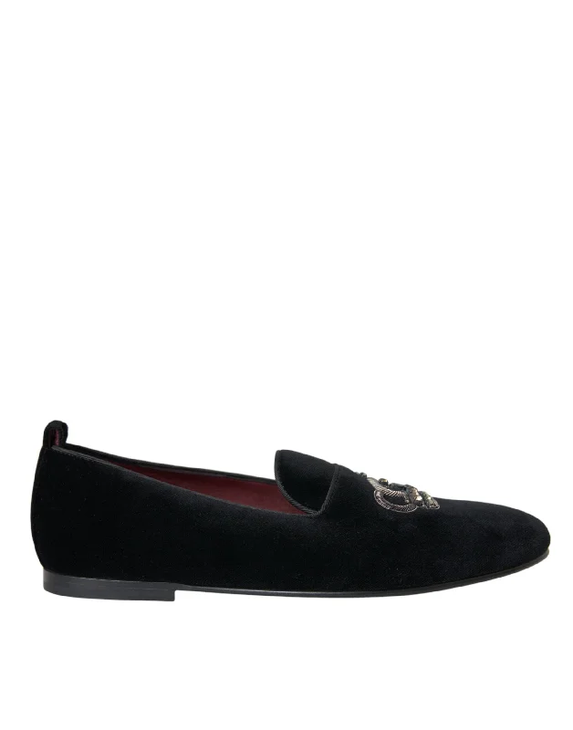 Men's loafers with a smooth leather finishDolce & Gabbana  Velvet Crystal Crown Men Loafers Men's Shoes