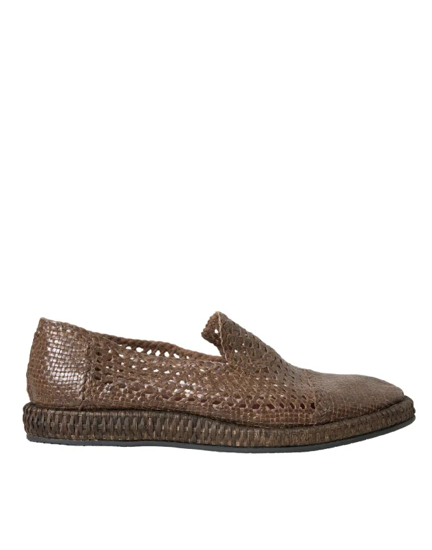 Men's loafers with a rubber sole for durabilityDolce & Gabbana  Woven Leather Loafers Casual Men's Shoes