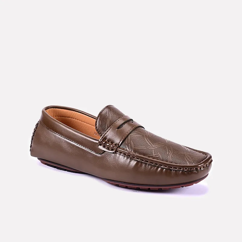 Men's loafers with a leather lining for comfortDuncan Brown Textured Penny Loafers 0130828